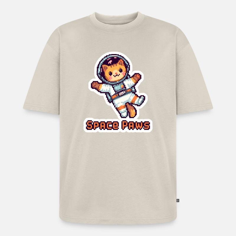 Space Paws – Pixel Cat Astronaut Sticker - Unisex Premium Oversized Bio T-Shirt - Beige