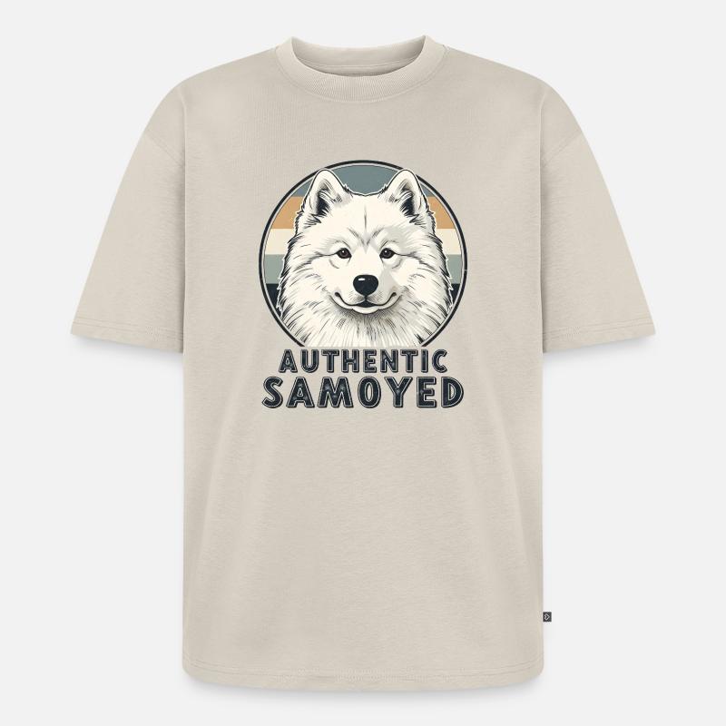 Authentic Samoyed Lächeln Retro Hund - Unisex Premium Oversized Bio T-Shirt - Beige