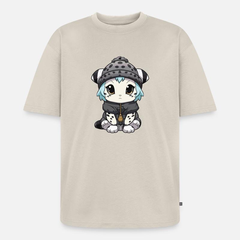Bébé léopard des neiges léopard d’hiver - T-shirt Premium bio oversize Unisexe - beige