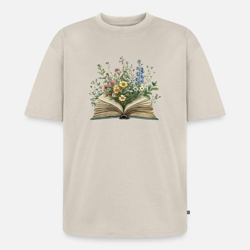 Buch mit Blumen - Unisex Premium Oversized Bio T-Shirt - Beige