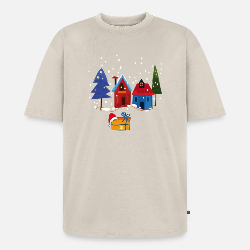 Winterliche Häuser mit Schnee - Unisex Premium Oversized Bio T-Shirt - Beige