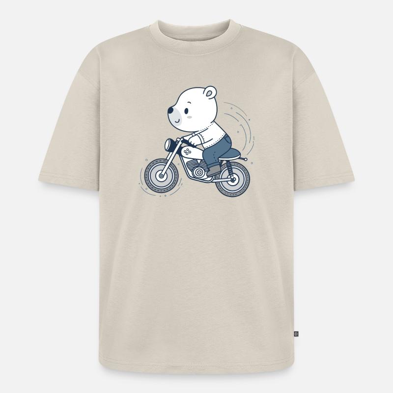 Biker Adventure Bear - Unisex Premium Oversized Bio T-Shirt - Beige