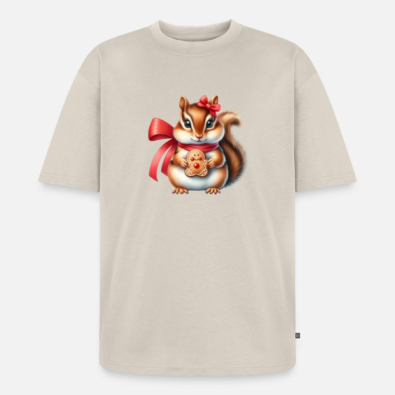Ingwer-Eichhörnchen mit Keks - Unisex Premium Oversized Bio T-Shirt - Beige