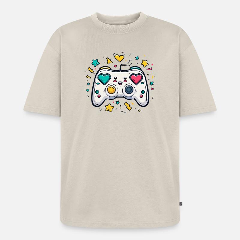 Herzcontroller Neon Spieldesign - Unisex Premium Oversized Bio T-Shirt - Beige