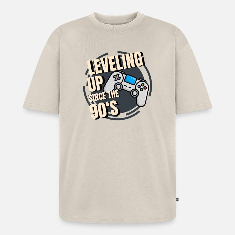 Retro-Spielcontroller mit 90er-Jahre-Text - Unisex Premium Oversized Bio T-Shirt - Beige