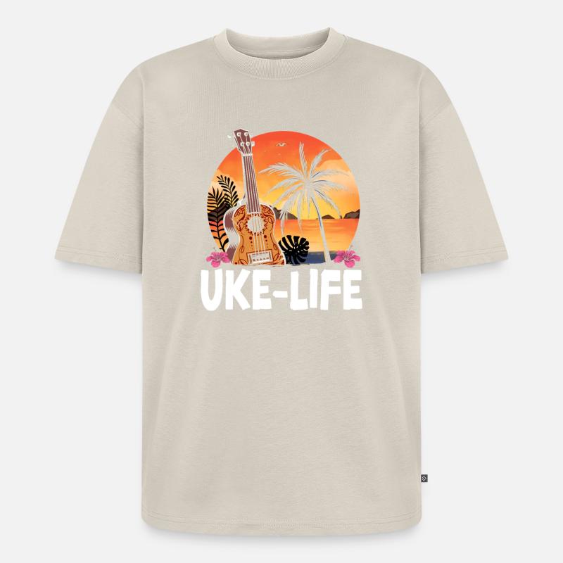 Hawaiian Ukulele Uke Uke Life - Unisex Premium Oversized Bio T-Shirt - Beige