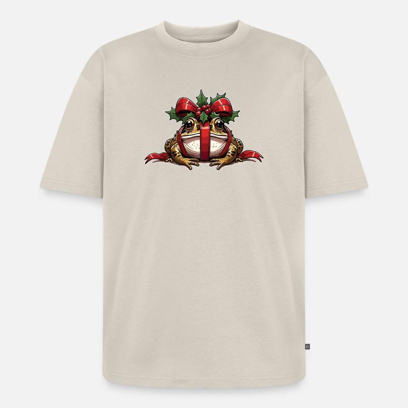 Mistle-Toad Funny Christmas Toad Frog - Unisex Premium Oversized Organic T-Shirt - beige