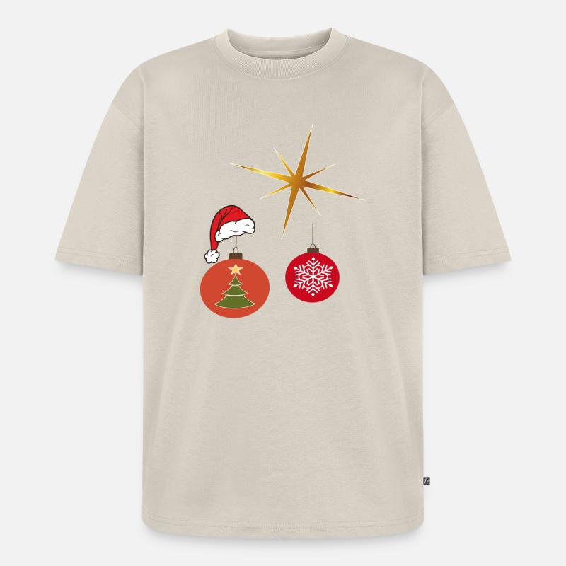 Weihnachtsstern und Weihnachtskugel - Unisex Premium Oversized Bio T-Shirt - Beige