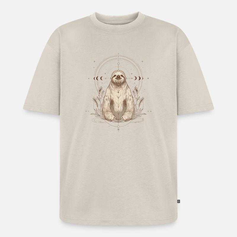 Faultier mit Mondphasen im Boho Stil - Unisex Premium Oversized Bio T-Shirt - Beige