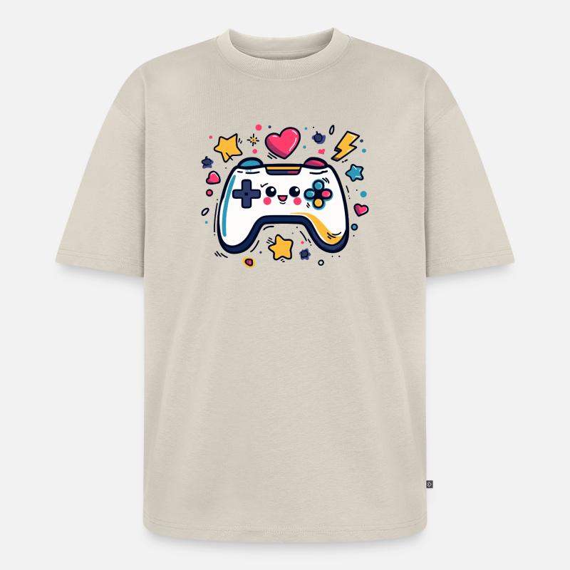 Kunterbunter Controller-Charme - Unisex Premium Oversized Bio T-Shirt - Beige