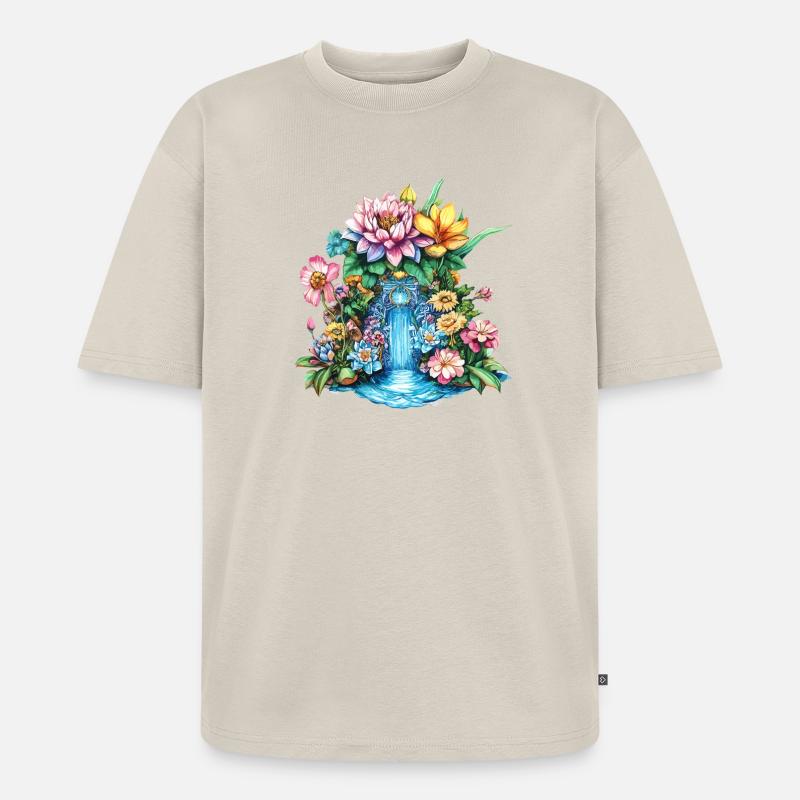 Blumenwasserfall Kaleidoskop - Unisex Premium Oversized Bio T-Shirt - Beige