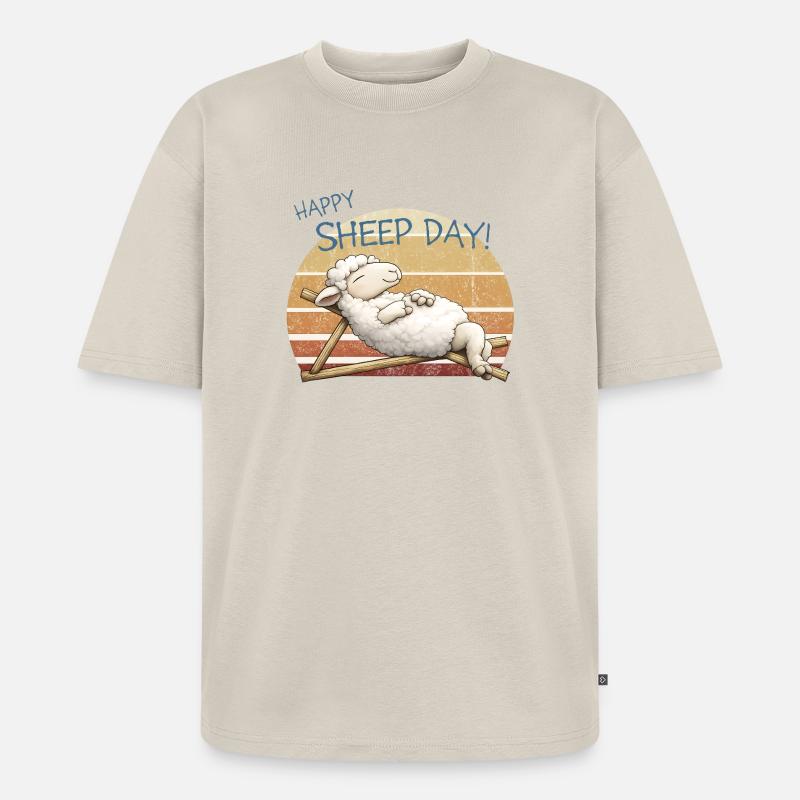Happy Sheep Day Retro Sunset - Unisex Premium Oversized Bio T-Shirt - Beige