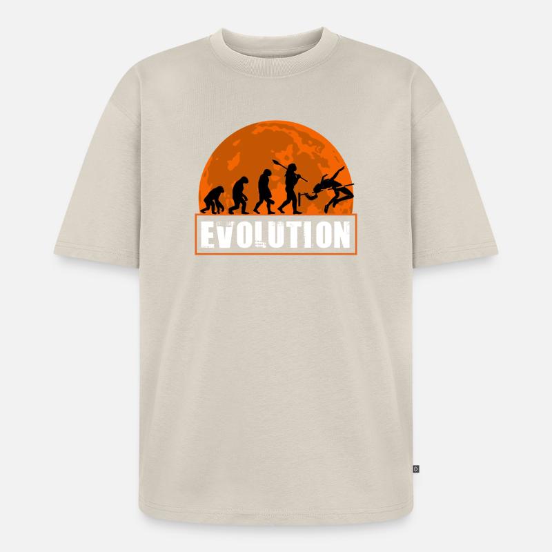 High Jumping Evolution Retro Athlete Silhouette - Unisex Premium Oversized Bio T-Shirt - Beige