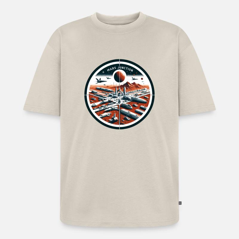 Mars Junction Raumhafen Patch - Unisex Premium Oversized Bio T-Shirt - Beige