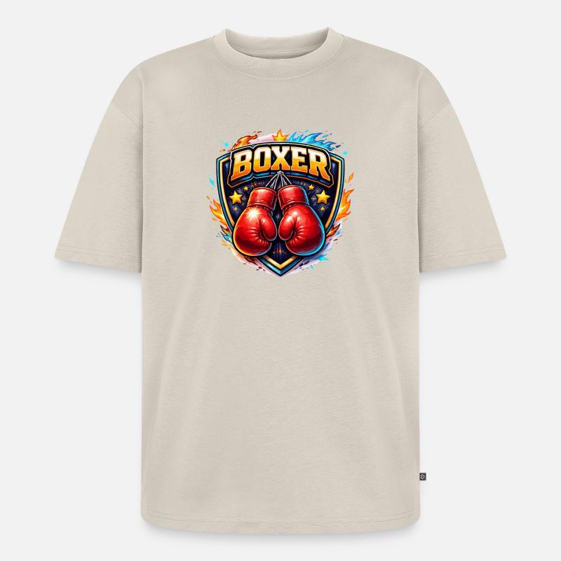 Logo de boxe combative avec gants - T-shirt Premium bio oversize Unisexe - beige