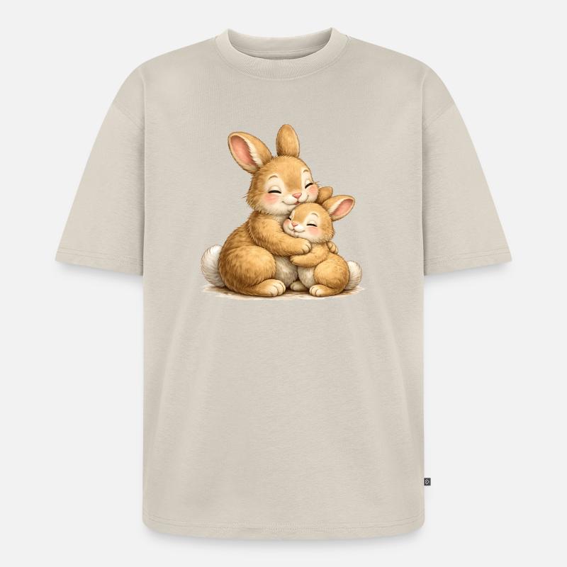 Deux lapins dans une étreinte affectueuse - T-shirt Premium bio oversize Unisexe - beige