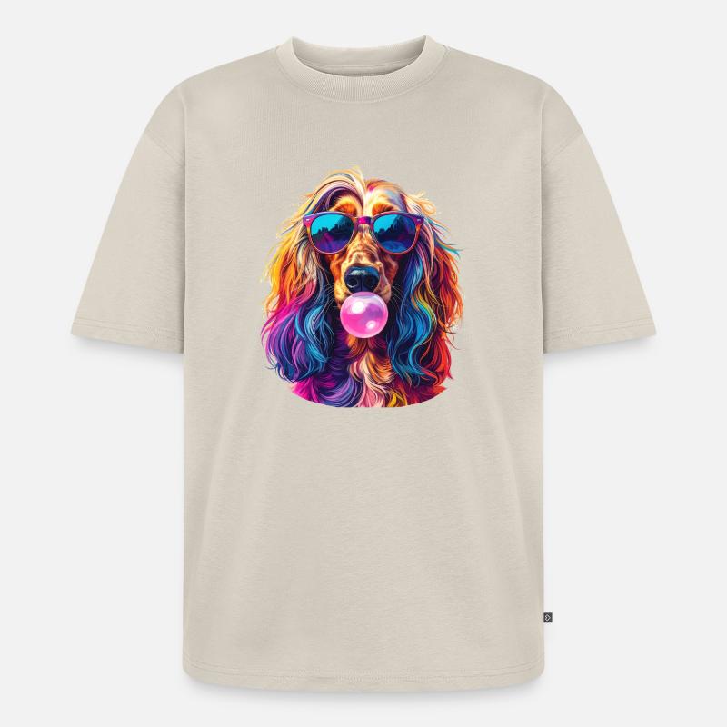 Pop-Art Afghanischer Windhund mit Bubblegum - Unisex Premium Oversized Bio T-Shirt - Beige