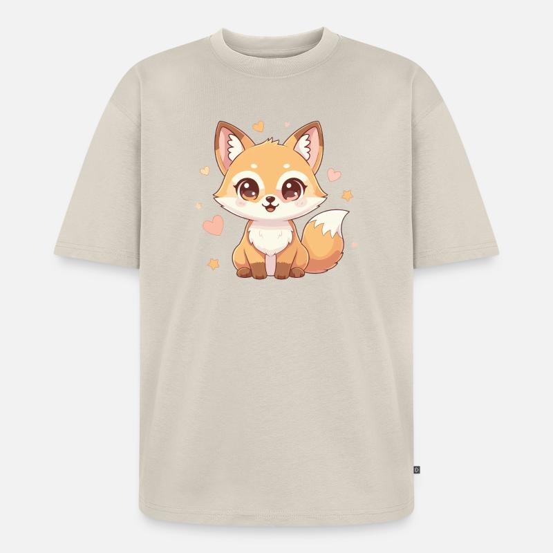 Kuschelfuchs mit Herzchen Charme - Unisex Premium Oversized Bio T-Shirt - Beige