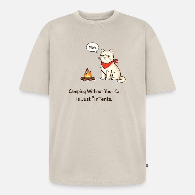 InTent Cat Camping Wortspieldesign - Unisex Premium Oversized Bio T-Shirt - Beige