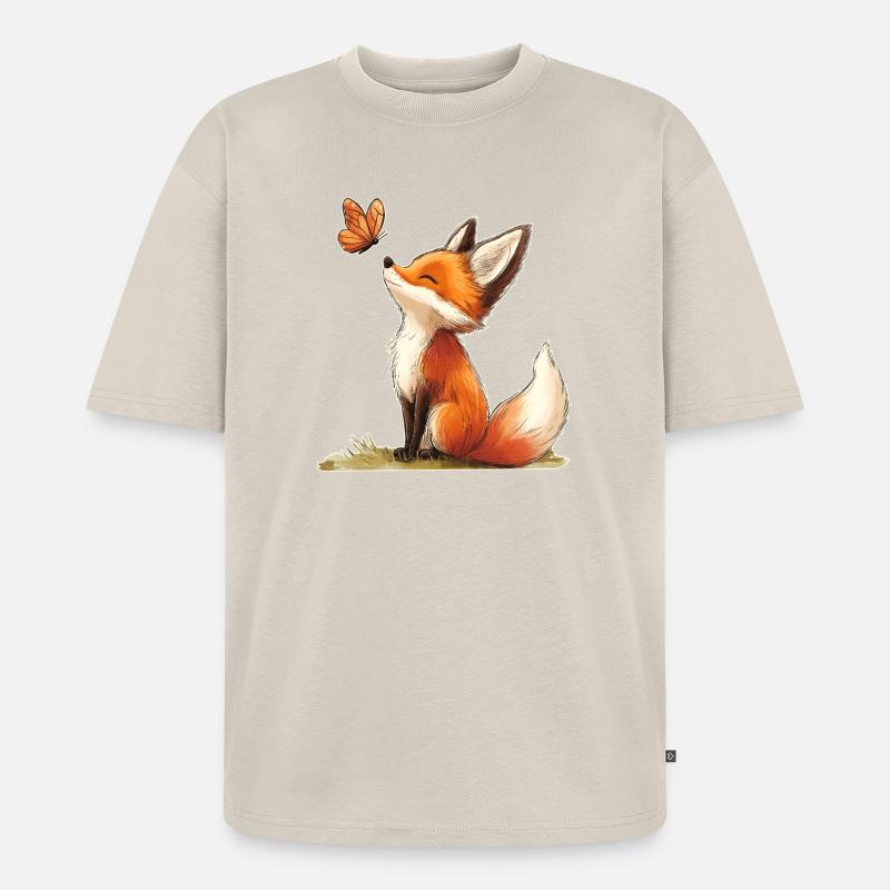 Fuchs mit Schmetterling - Unisex Premium Oversized Bio T-Shirt - Beige