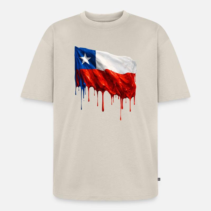 Chile Flag Dripping Solid - Unisex Premium Oversized Organic T-Shirt - beige