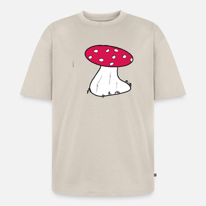 Red Toadstool Cartoon Pattern - Unisex Premium Oversized Organic T-Shirt - beige