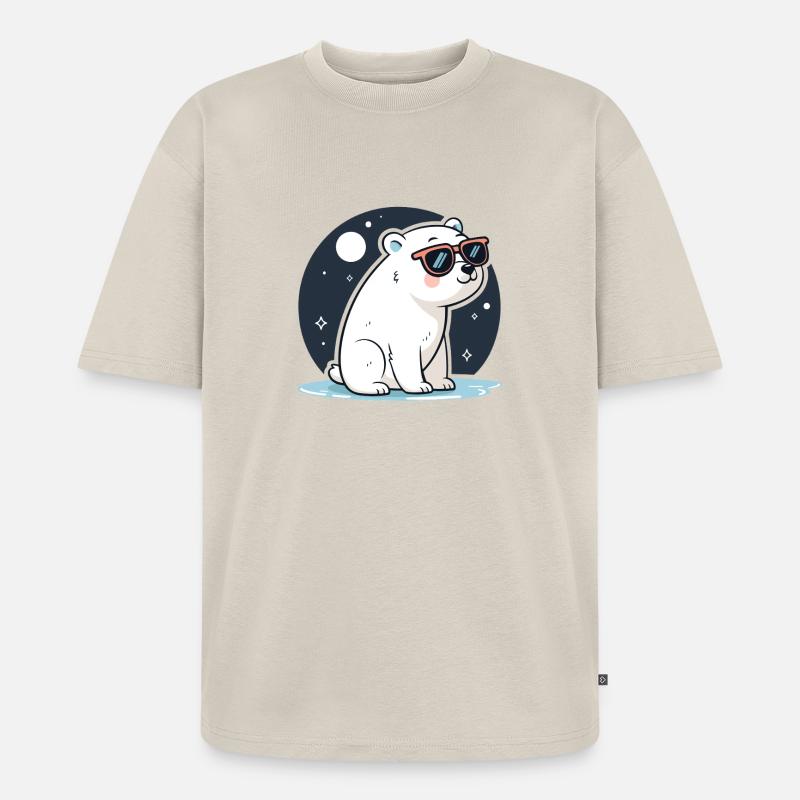 Rote Eisbär-Kosmische Brille - Unisex Premium Oversized Bio T-Shirt - Beige