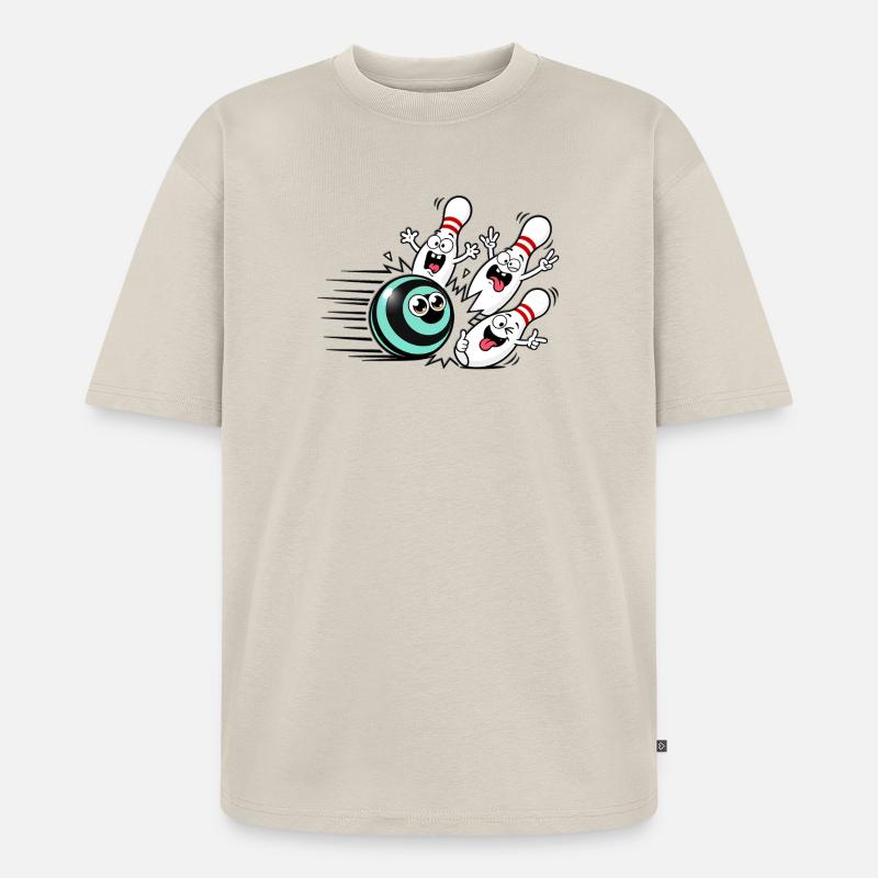 Lebendige Bowlingball mit frechen Pins - Unisex Premium Oversized Bio T-Shirt - Beige