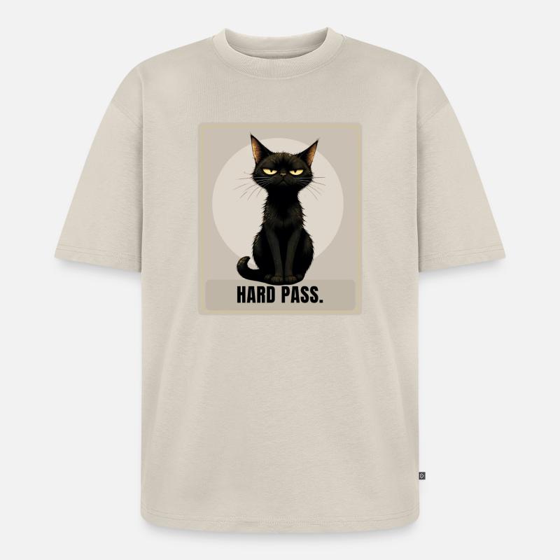 HARD PASS Sarcastic Black Cat Design - Unisex Premium Oversized Bio T-Shirt - Beige