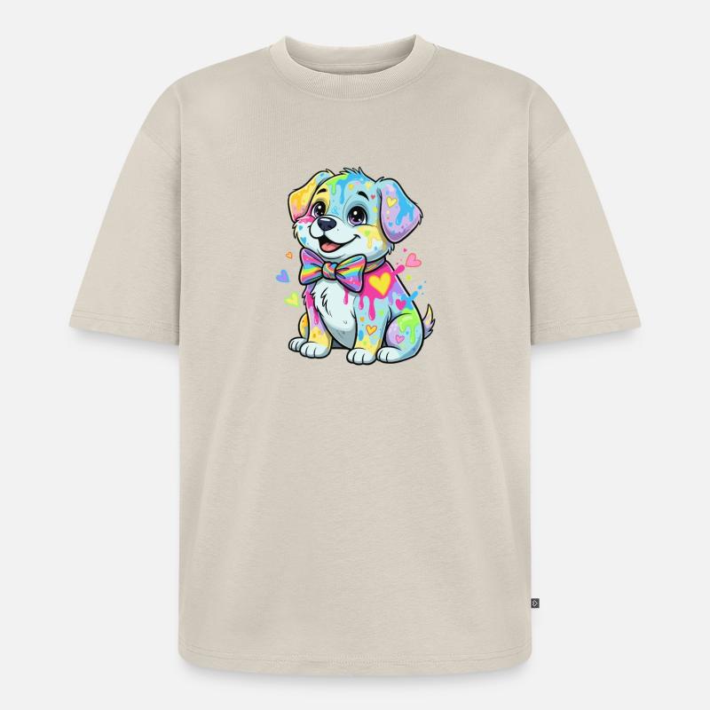 Bunter Welpe mit Regenbogenflecken - Unisex Premium Oversized Bio T-Shirt - Beige