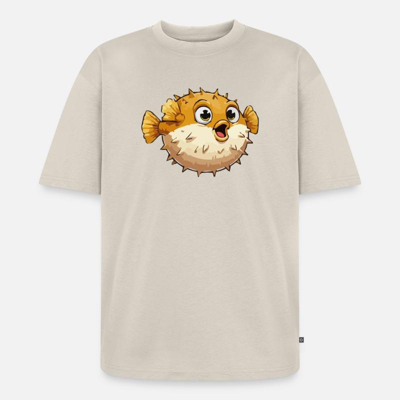 Kugelfisch Fisch Comic - Unisex Premium Oversized Bio T-Shirt - Beige