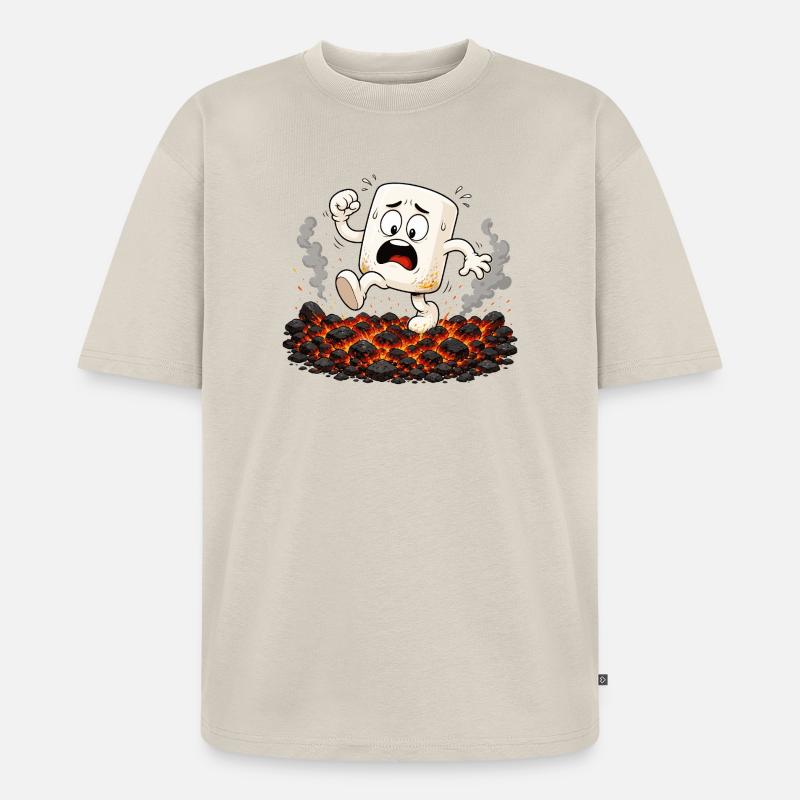 Marshmallow läuft über glühende Kohlen - Unisex Premium Oversized Bio T-Shirt - Beige