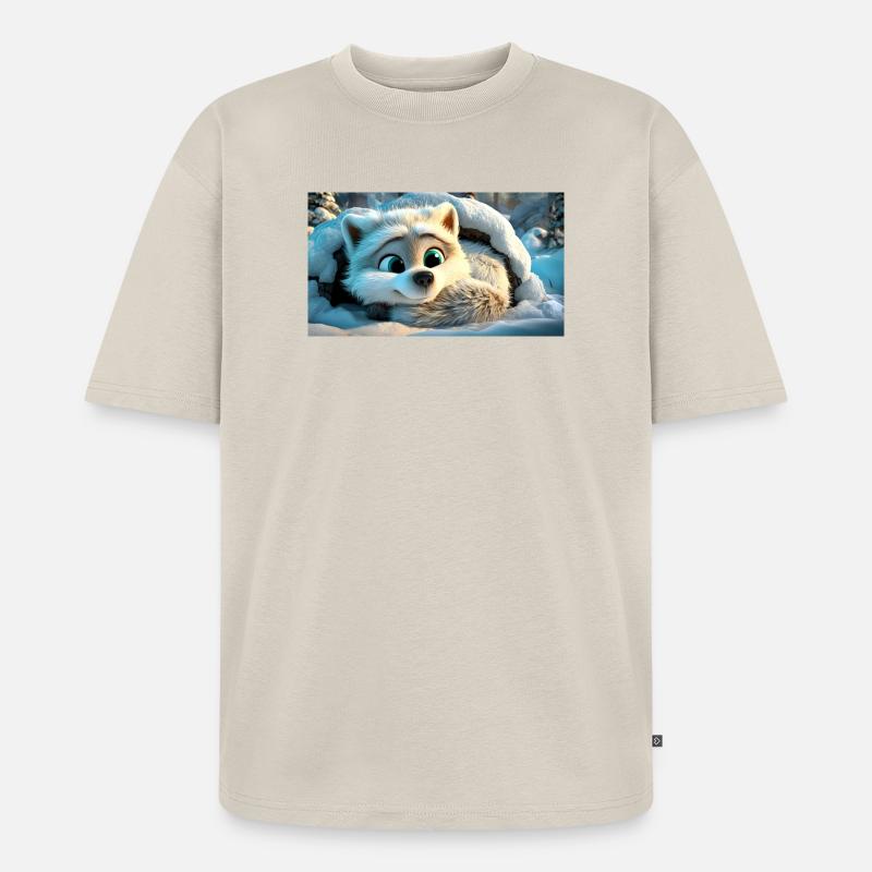 Flauschiger Polarfuchs im Schnee - Unisex Premium Oversized Bio T-Shirt - Beige