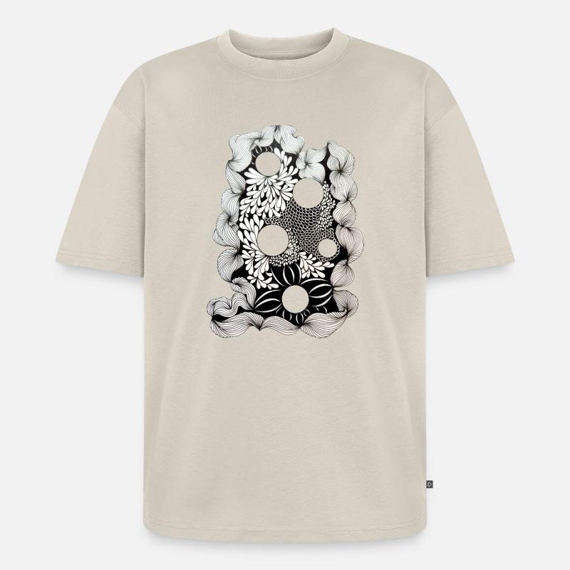 Schwarze Blütenring-Muster - Unisex Premium Oversized Bio T-Shirt - Beige