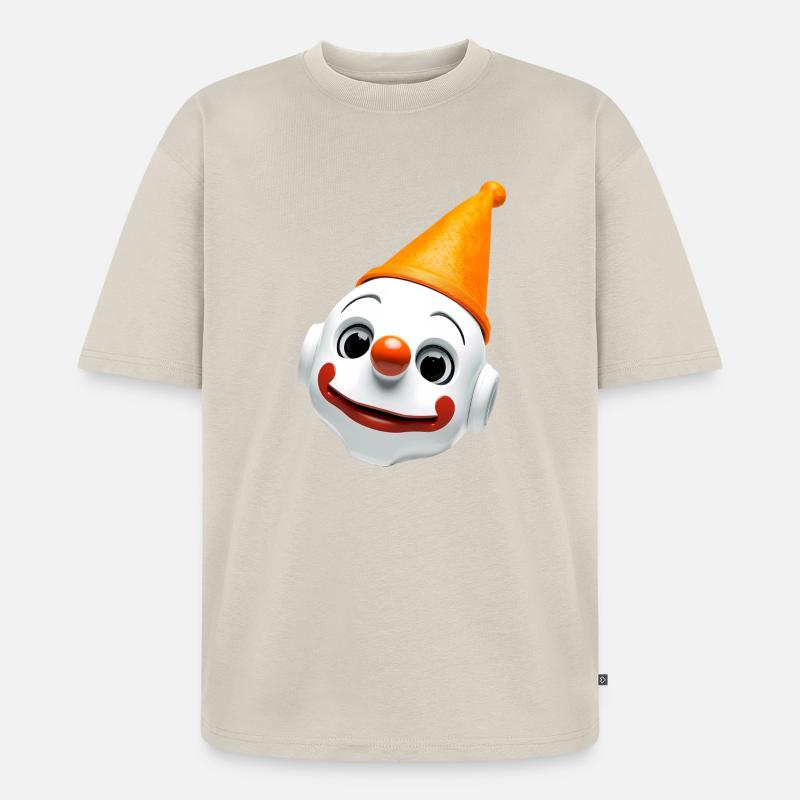 Clownengesicht mit Orangenhut - Unisex Premium Oversized Bio T-Shirt - Beige