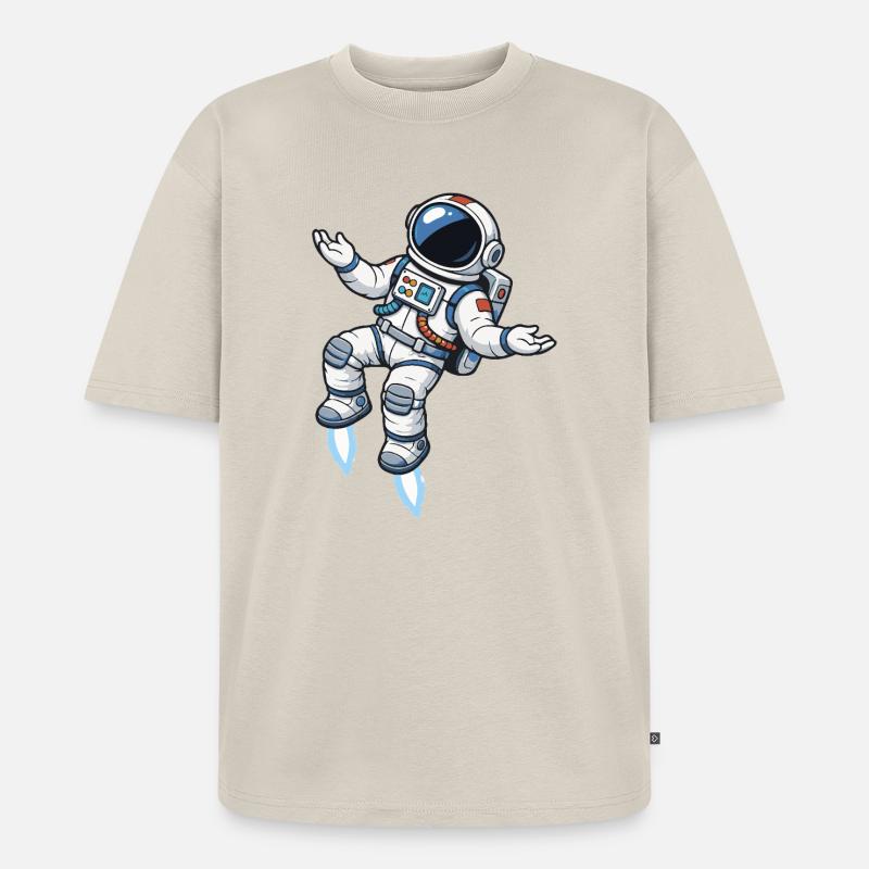 Schwebender Comic Astronaut mit Raketenantrieb - Unisex Premium Oversized Bio T-Shirt - Beige