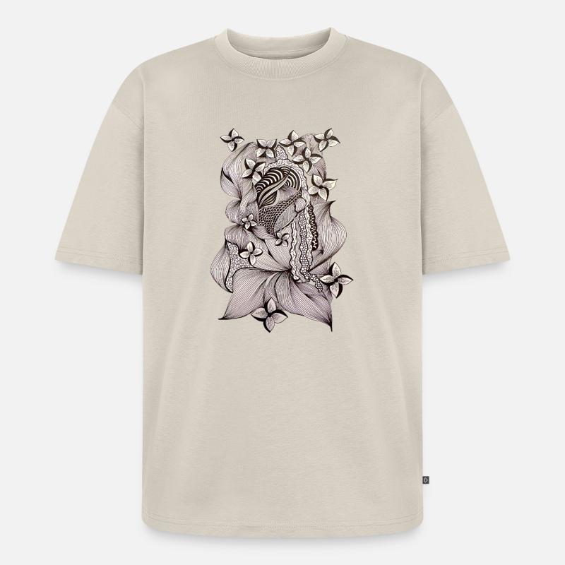 Zentangle Blumenmuster Schwarzweiß - Unisex Premium Oversized Bio T-Shirt - Beige