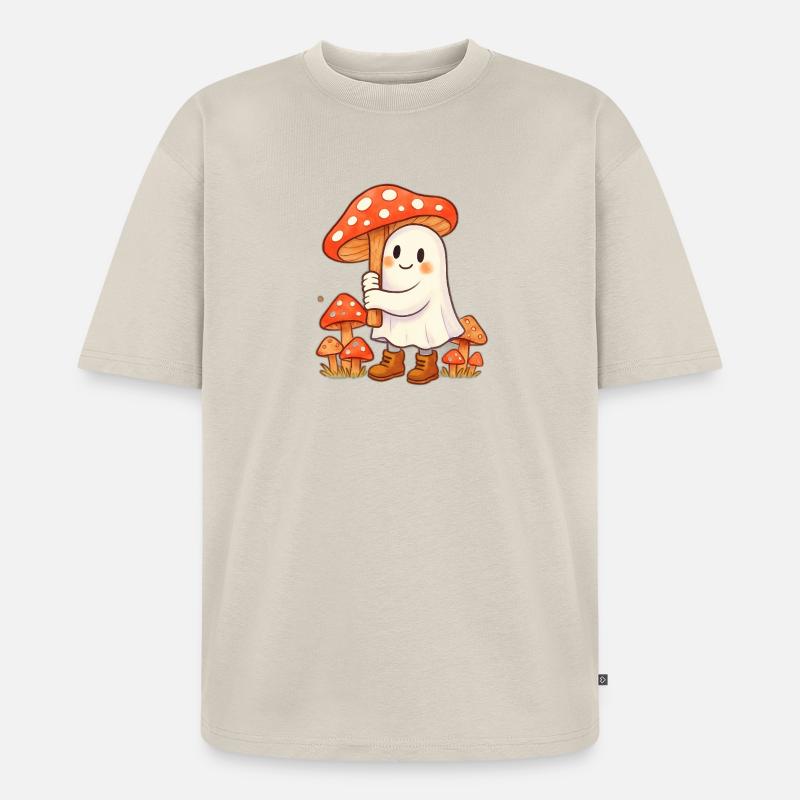 Geist mit Regenschirm - ein Pilz - Unisex Premium Oversized Bio T-Shirt - Beige