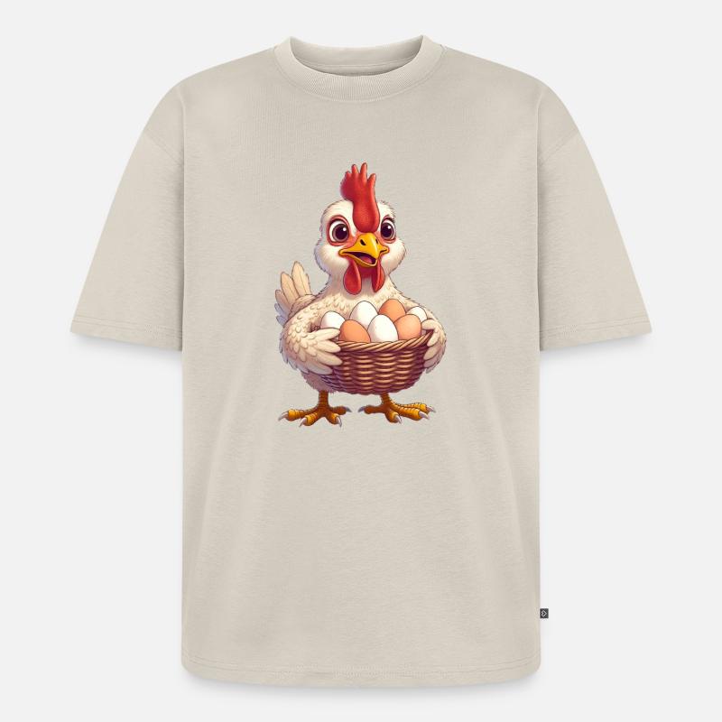 Huhn mit Eierkorb - Unisex Premium Oversized Bio T-Shirt - Beige