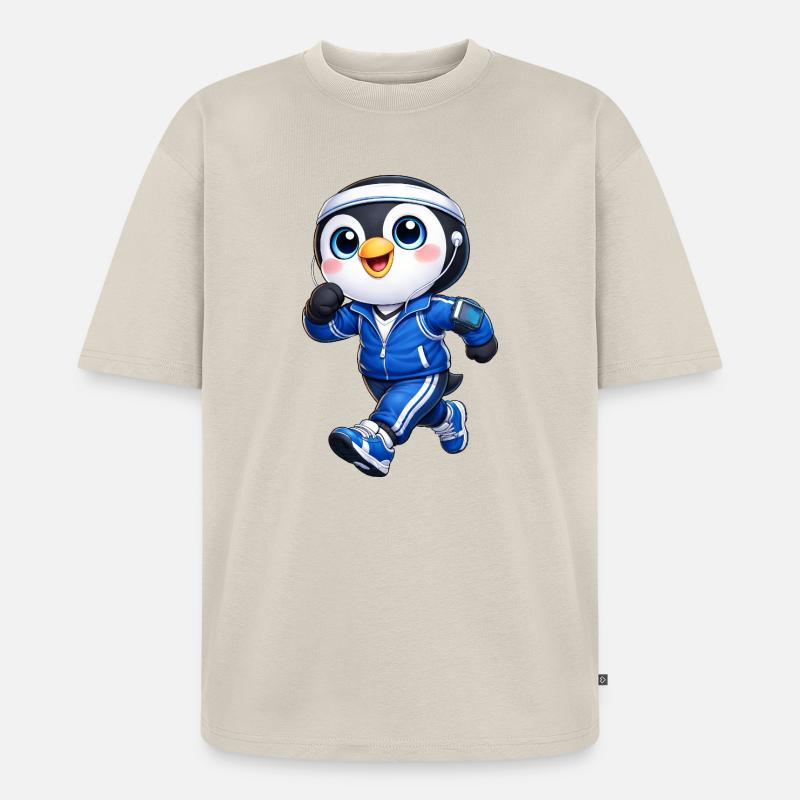 Marathon de jogging de pingouin sympa - T-shirt Premium bio oversize Unisexe - beige