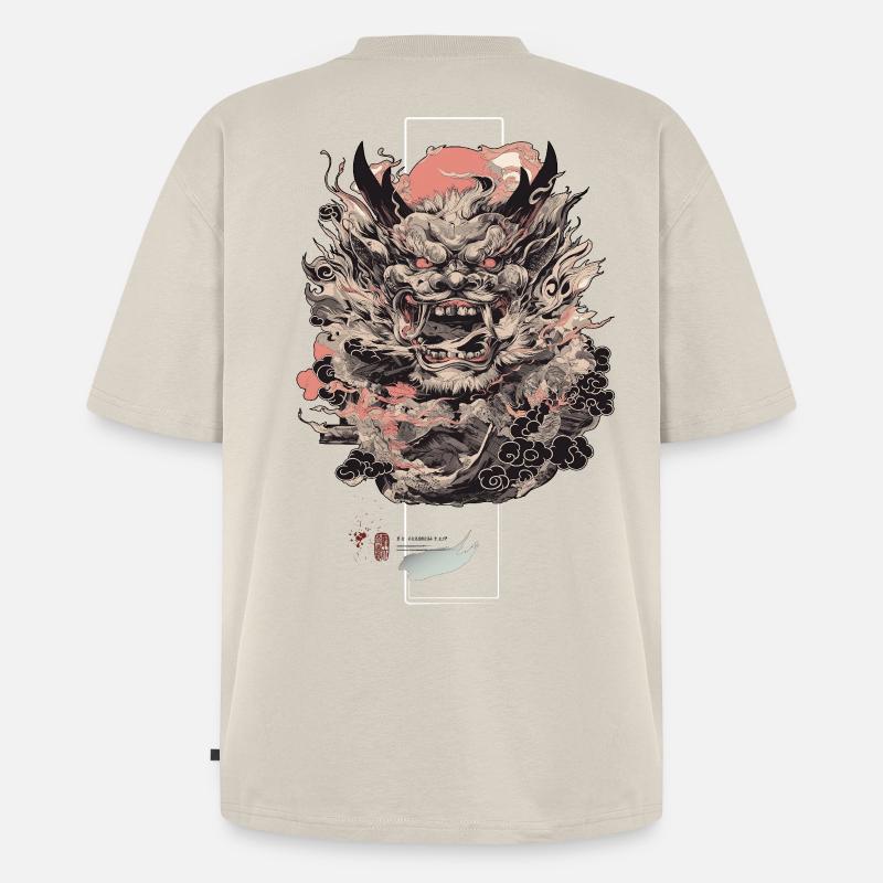 Oni Rising - Japan Maske Samurai - Unisex Premium Oversized Bio T-Shirt - Beige