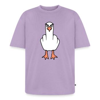 Möwe Mittelfinger Beleidigung Stinkefinger frech - Unisex Premium Oversized Bio T-Shirt - Lavendel - Vorne - AI Model Male 185 light (185cm)