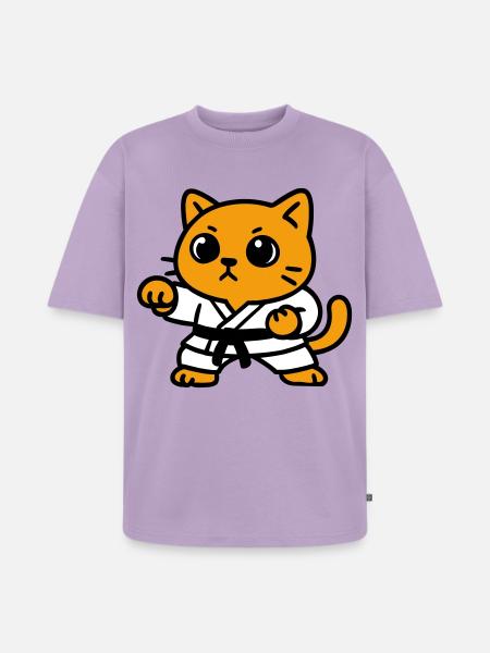 Combattant chat en costume de karaté - T-shirt Premium bio oversize Unisexe - lavande