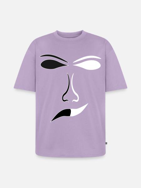 Abstract Face Lines Contrast Mask - Unisex Premium Oversized Organic T-Shirt - lavender