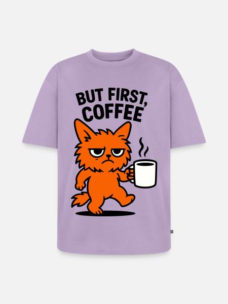 But first coffee cat - Unisex Premium Oversized Bio T-Shirt - Lavendel