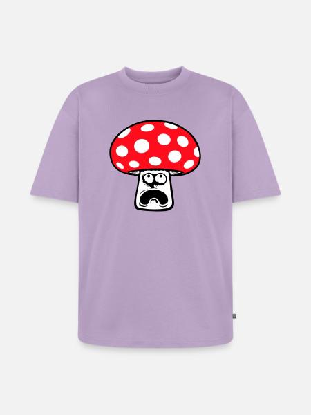 Mushroom frightened, panicking, looking up, - Unisex Premium Oversized Organic T-Shirt - lavender