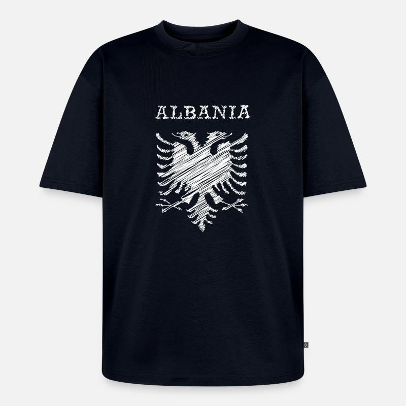 Albania, scribble white - Unisex Premium Oversized Bio T-Shirt - Navy