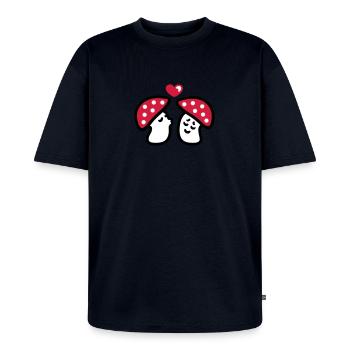 verliebte Pilze 3 - Unisex Premium Oversized Bio T-Shirt - Navy - Vorne - Thijin (182cm) & Selfina (174cm)