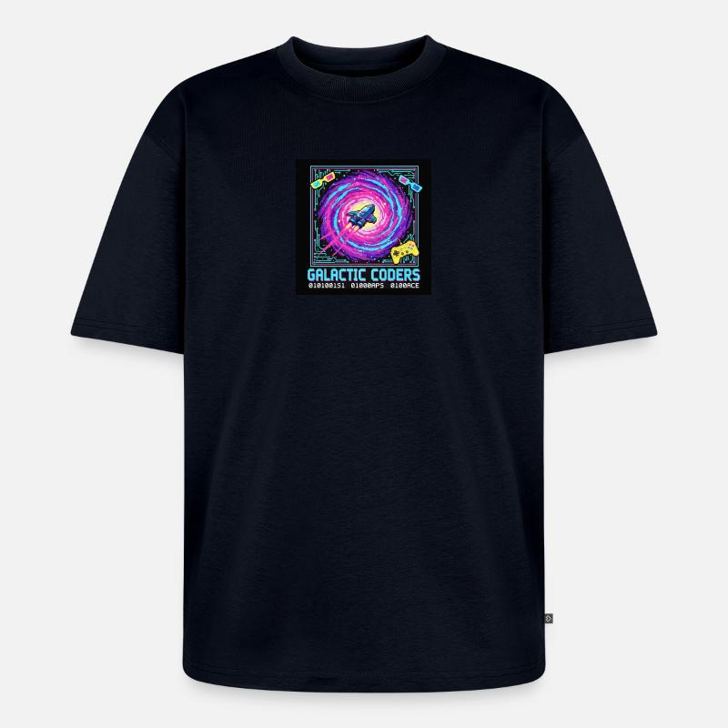 Galaktische Coders Neon Pixel - Unisex Premium Oversized Bio T-Shirt - Navy