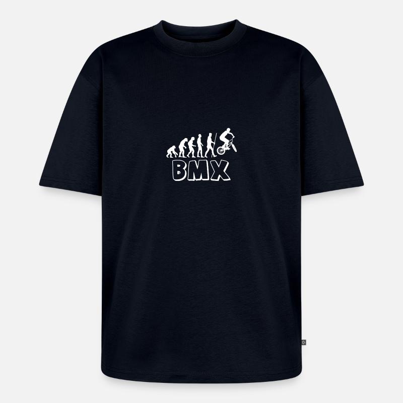 Evolution de l'humanité à BMX - T-shirt Premium bio oversize Unisexe - bleu marine